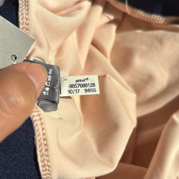 NWT Aerie deep V plunge striped one piece swim suit in navy blue & blush pink - Picture 10 of 11